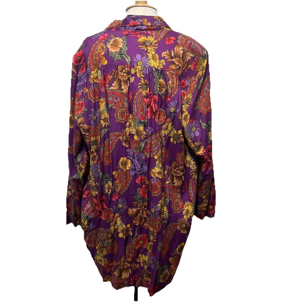 Liz Baker 22W Vintage 2 Button Vibrant Floral Top/Blazer w/ Pockets Artsy Rayon - Picture 4 of 10